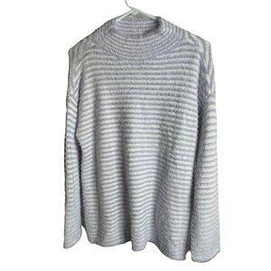 Chicos Zenergy 1 Cozy Striped Mock Neck Pullover Sweater Fuzzy Soft M Purple